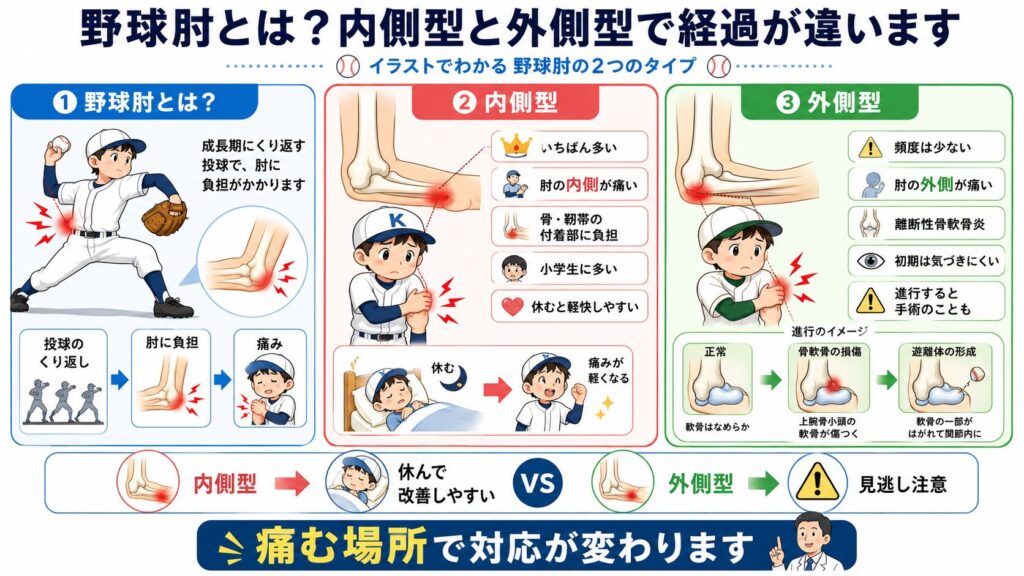野球肘とは?内側型と外側型で経過について