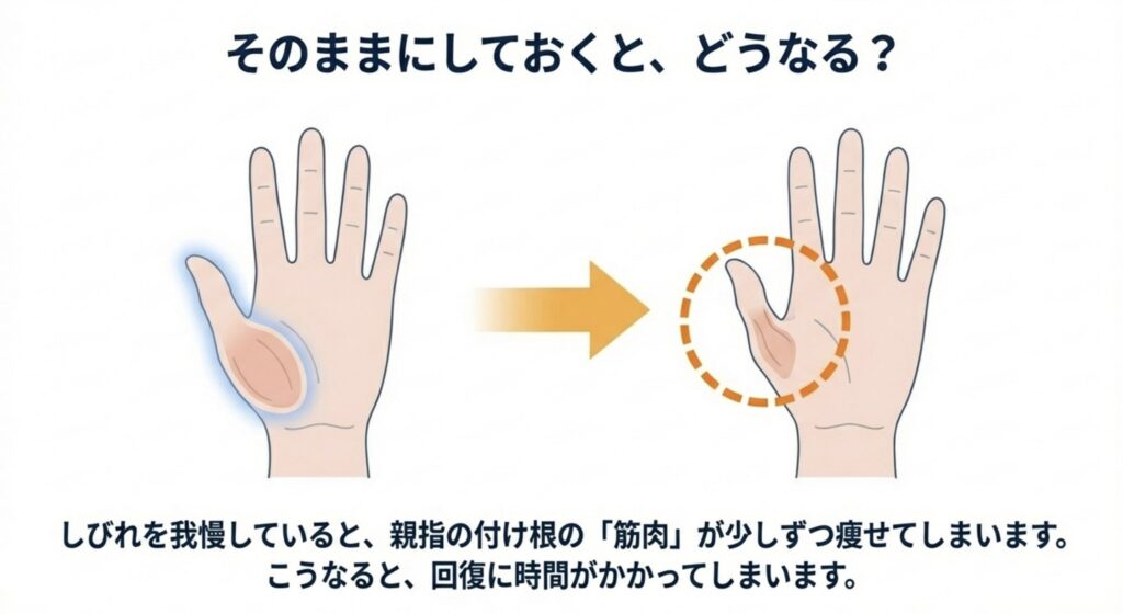 正中神経障害による母指球筋の萎縮