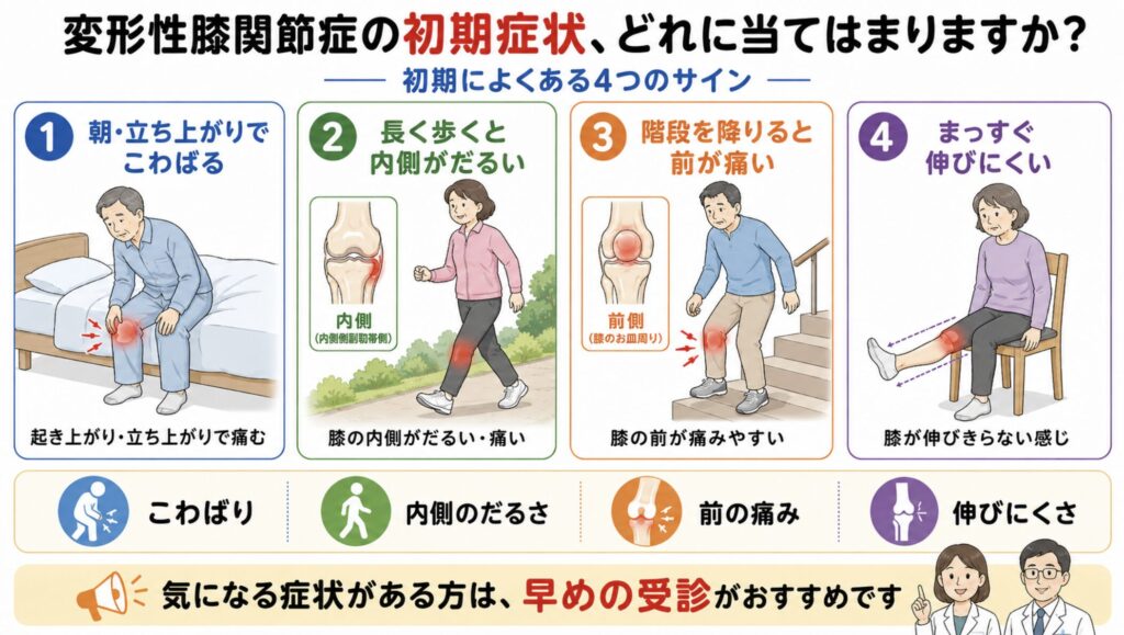 変形性膝関節症の初期に多い症状4サイン