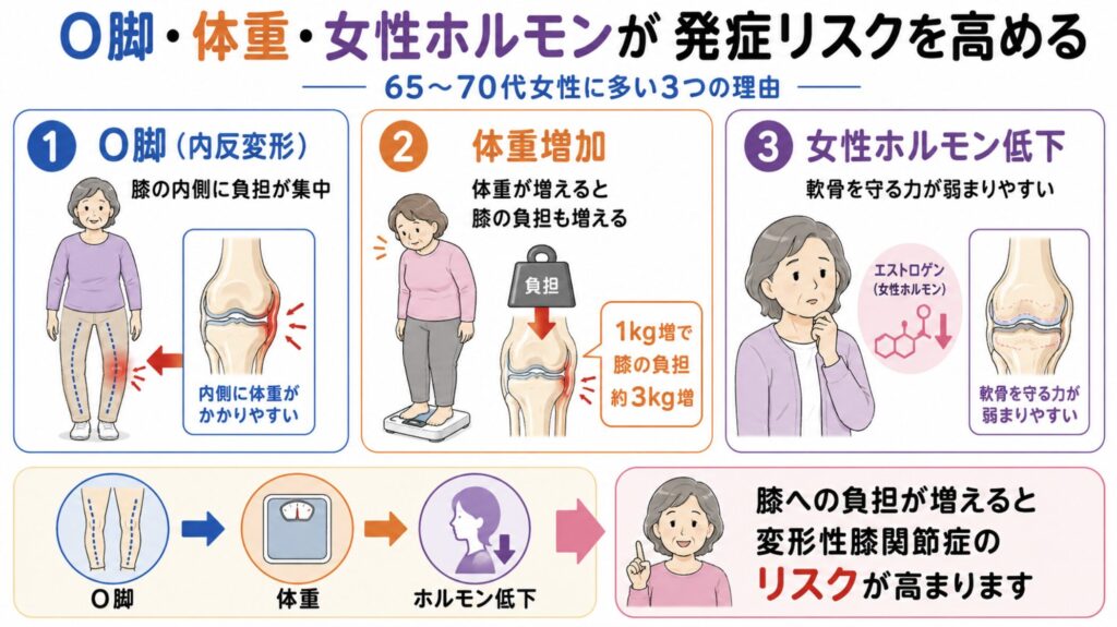 O脚・体重・女性ホルモンが発症リスクを高める3つの理由