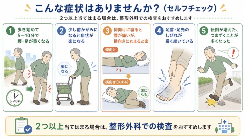 こんな症状があれば脊柱管狭窄症かも？セルフチェック項目