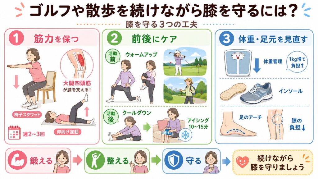 ゴルフや散歩を続けながら膝を守るには？