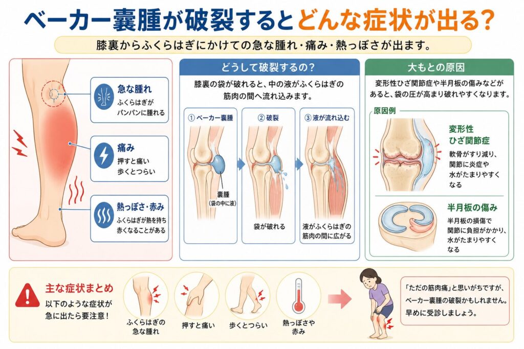 ベーカー嚢腫が破裂するとどんな症状が出る?