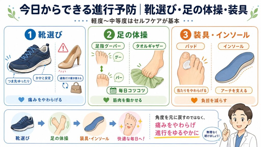 今日からできる外反母趾の進行予防について